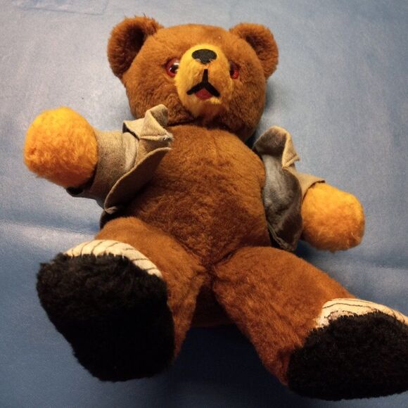 Vintage Teddy Banker Bear by Animal Toys Plus Plastic Eyes And Vest Cottagecore - Picture 2 of 9